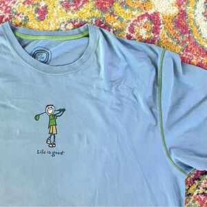 Life Is Good Men's Light Blue Golf T-Shirt with Green Accents Size XXL